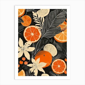 Floral Orange Black & Cream Art Print