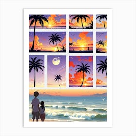 Sunset With Palm Trees Art Print