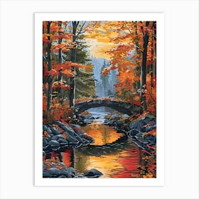 Fall Autumn Fall Leaves River Bridge Forest Tranquil Art Print