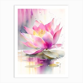 Pink Lotus Storybook Watercolour 2 Art Print