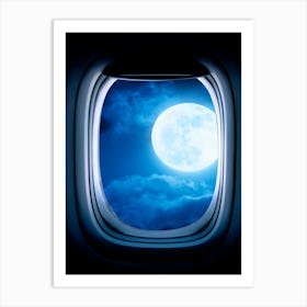Airplane window with Moon, porthole #7 1 Art Print