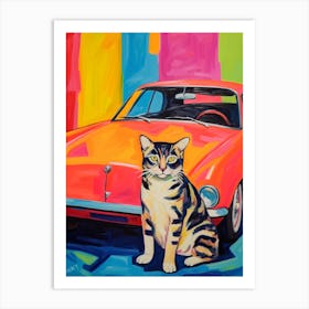 Chevrolet Camaro Vintage Car With A Cat, Matisse Style Painting 3 Art Print