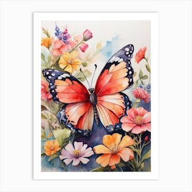 Butterfly And Flowers 3 Art Print