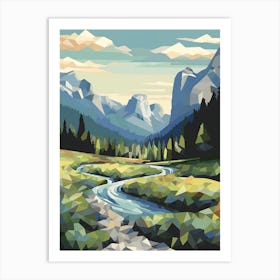Yosemite Valley View   Geometric Vector Illustration 0 Art Print