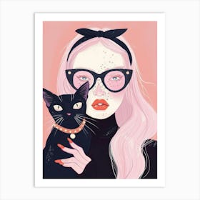 Girl With A Cat 3 Art Print