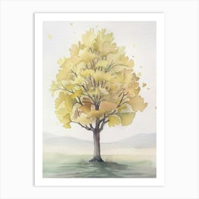 Ginkgo Tree Atmospheric Watercolour Painting 3 Art Print