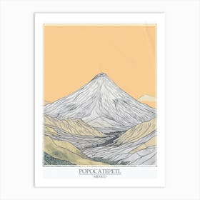 Popocatepetl Mexico Color Line Drawing 2 Poster Art Print