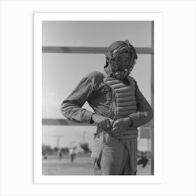 Migratory Laborers Like To Play Baseball, Here Is One Of Them In A Catchers Uniform, At The Agua Fria Migratory Art Print