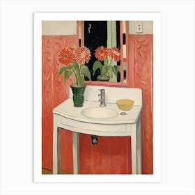 Bathroom Vanity Painting With A Gerbera Bouquet 1 Art Print