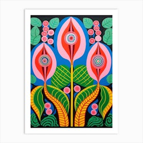 Flower Motif Painting Flamingo Flower Art Print