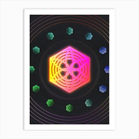 Neon Geometric Glyph in Pink and Yellow Circle Array on Black n.0011 Art Print