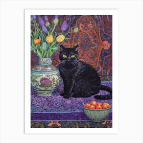 Lavender With A Cat 1 William Morris Style Art Print