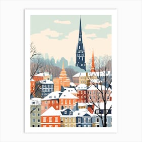 Vintage Winter Travel Illustration Hamburg Germany 3 Art Print