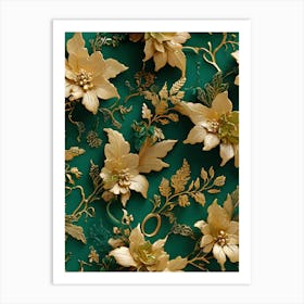 Gold Floral Wallpaper 1 Art Print