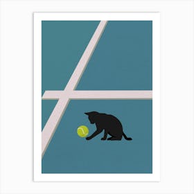 Minimal art Cat On Tennis Court Art Print