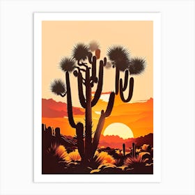 Joshua Trees At Sunrise Retro Illustration (2) Art Print
