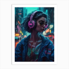 Girl With Headphones 5 Art Print