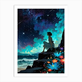 Girl Looking At The Stars 3 Art Print