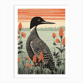 Vintage Bird Linocut Common Loon 3 Art Print