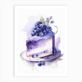 Blueberry Cake Dessert Pastel Watercolour Flower Art Print