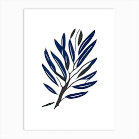 Olive Branch Symbol Blue And White Line Drawing Art Print