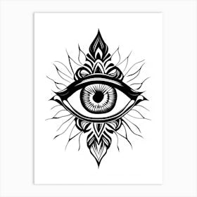 Chakra, Symbol, Third Eye Simple Black & White Illustration 2 Art Print