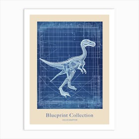 Velociraptor Dinosaur Blue Print Inspired 3 Poster Art Print