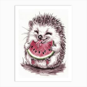 Hedgehog Eating Watermelon 2 Art Print