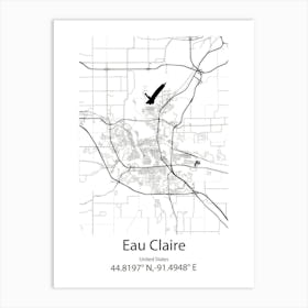 Eau Claire,United States Minimalist Map Art Print