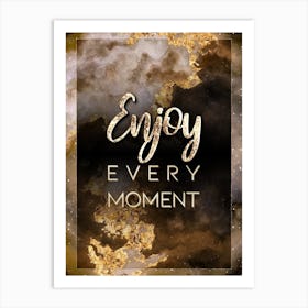 Enjoy Every Moment Gold Star Space Motivational Quote Art Print