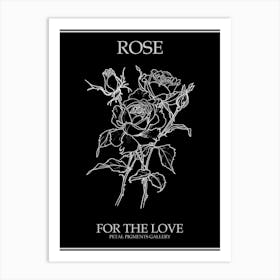 Black And White Rose Line Drawing 2 Poster Inverted Art Print