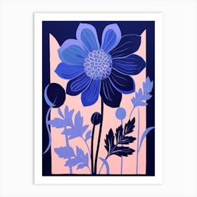 Blue Flower Illustration Dahlia 1 Art Print