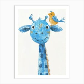 Small Joyful Giraffe With A Bird On Its Head 8 Art Print