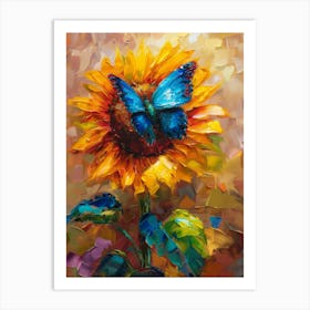 Blue Butterfly On Sunflower 2 Art Print