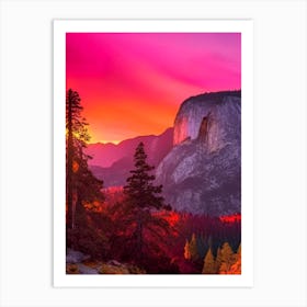 The Yosemite National Park At Sunset Pop Art  Art Print