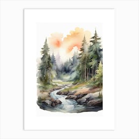 Taiga watercolor landscape, high quality watercolor forest background.20 Art Print