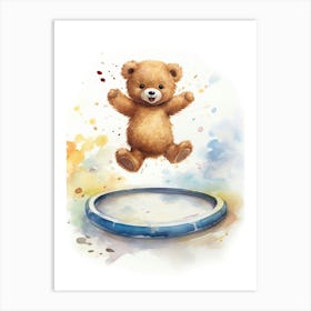 Trampoline Teddy Bear Painting Watercolour 1 Art Print