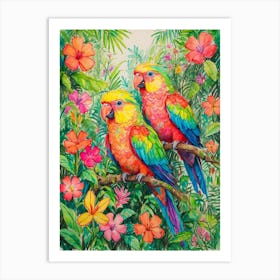 Parrots In The Jungle Art Print