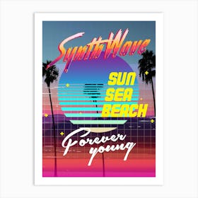 Synthwave: Sun. Sea. Beach [retrowave/vaporwave/synthwave] — aesthetic poster, retrowave poster, neon poster Art Print