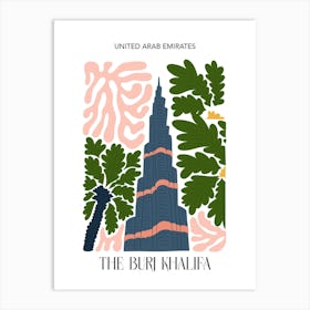 The Burj Khalifa   United Arab Emirates, Travel Poster In Cute Illustration Art Print