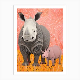 Two Abstract Pink & Orange Rhinos 3 Art Print