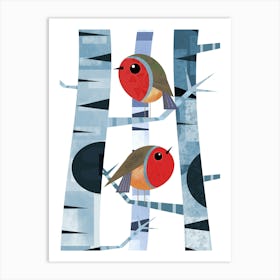 Two Christmas Robins Art Print