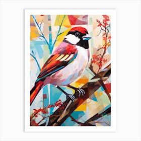 Bird Painting Collage House Sparrow 3 Art Print