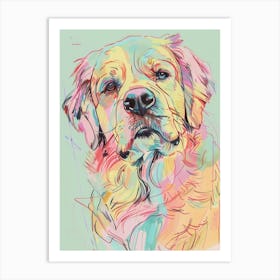 Pastel Watercolour Kuvasz Dog Line Illustration 1 Art Print