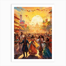 A Multicultural Parade Illustrative Poster Style Showcasing Various Ethnic Groups Dressed In Tradi (4) Art Print