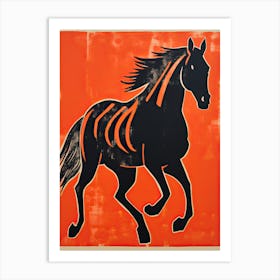 Black Horse, Woodblock Animal  Drawing 8 Art Print