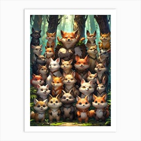 Foxes In The Forest 3 Art Print