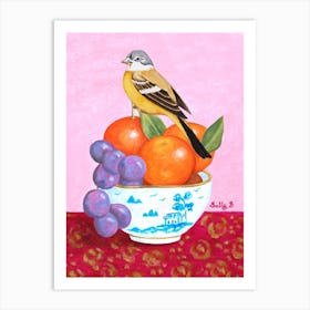Bird Grape And Mandarin Orange Art Print