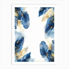 Blue And Gold Feathers Art Print