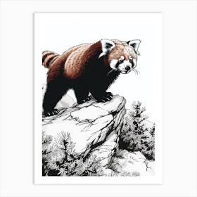 Red Panda Walking On A Mountain Ink Illustration 3 Art Print